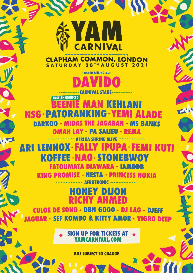 Yam Carnival Sat 28th Aug Clapham Common! Beenie Man, Davido