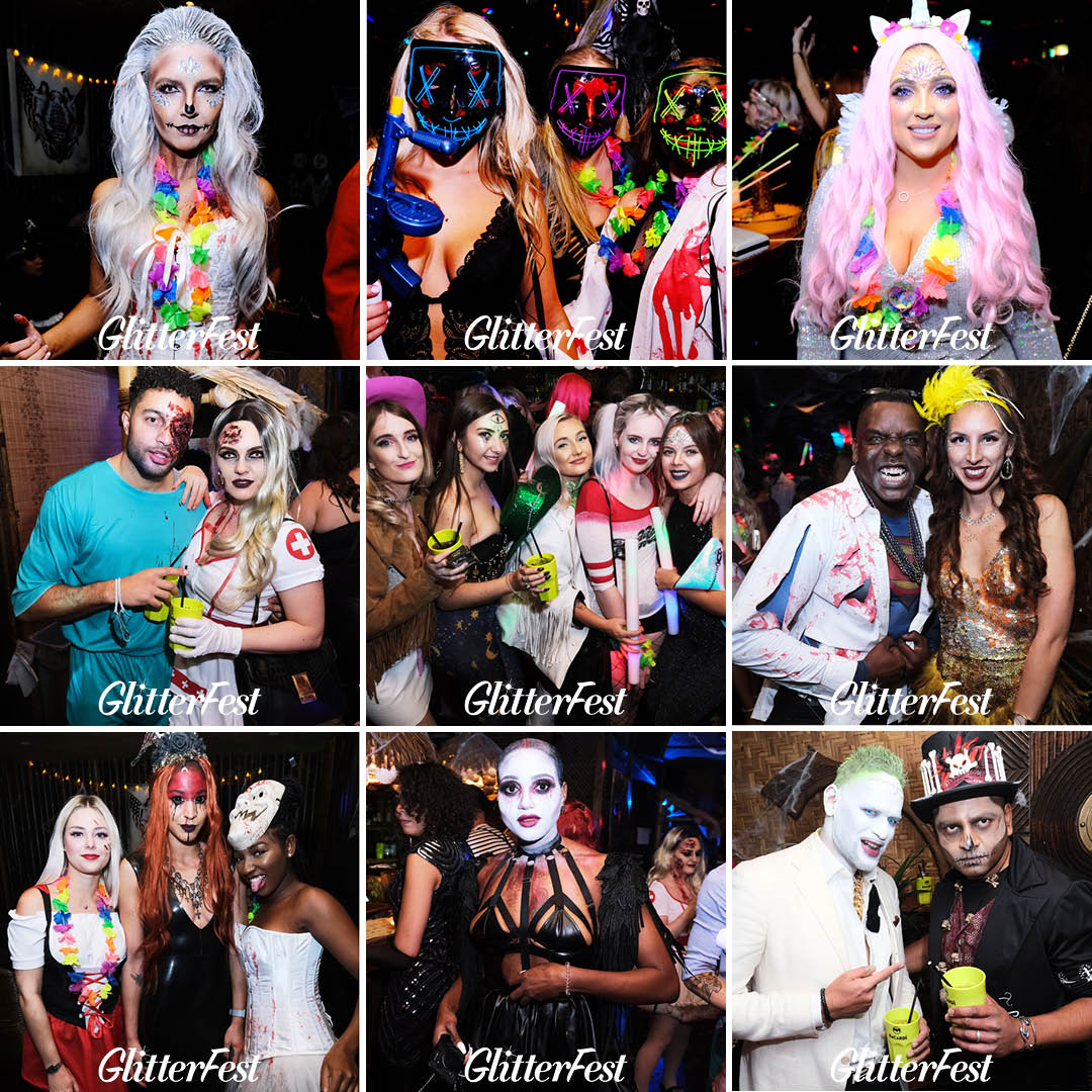 Photo of people wearing sparkling Halloween Costumes at Glitterfest