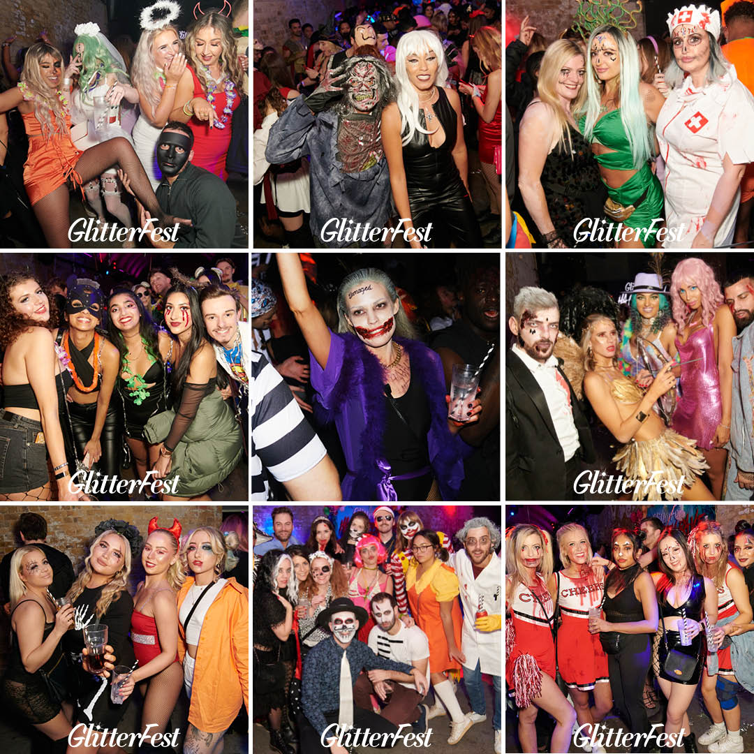 Photo of people wearing sparkling Halloween Costumes at Glitterfest